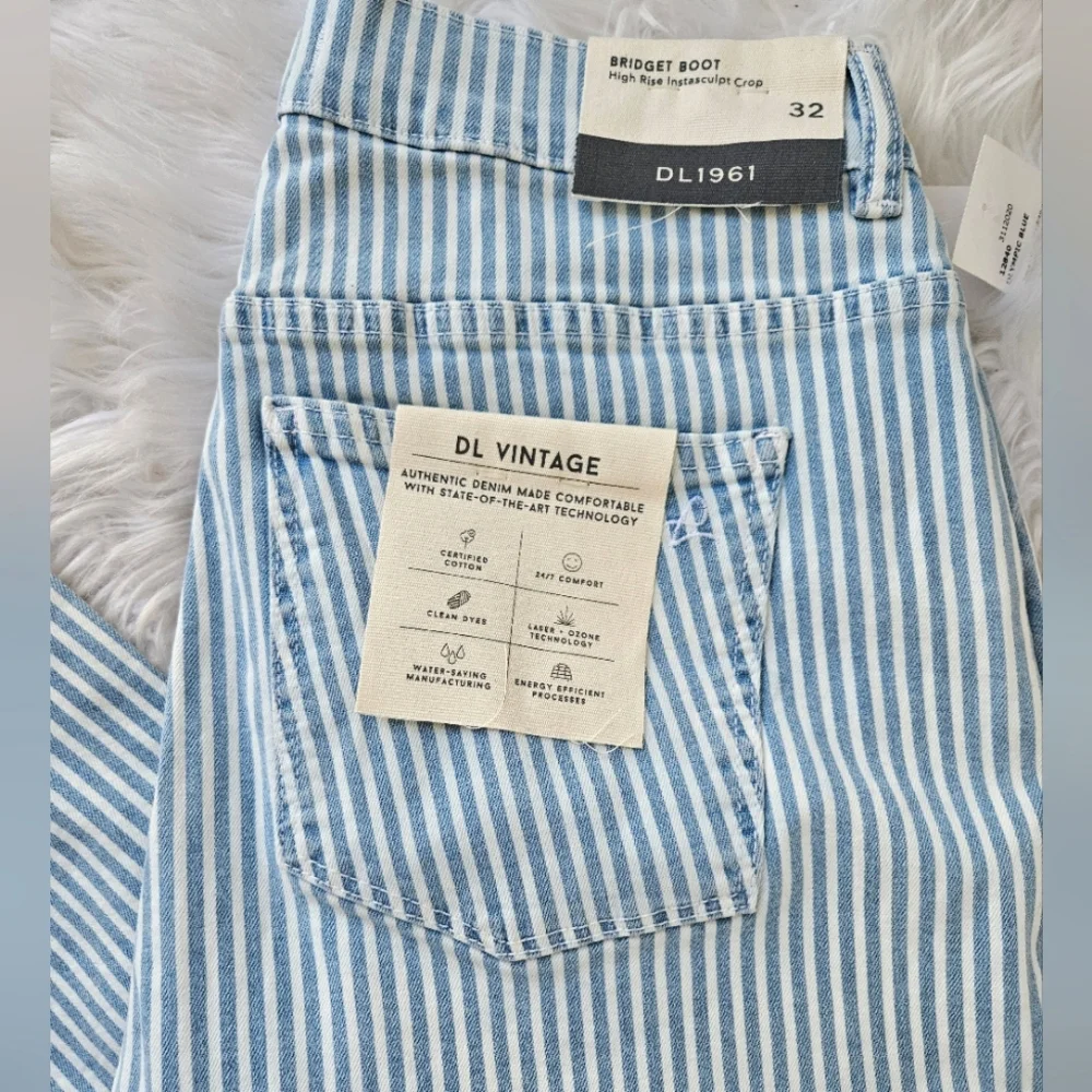 NWT DL1961 'Bridget' Striped Boot High Rise Cropped Jean, Instasculpt Size 32